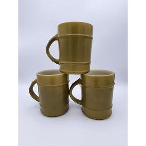 Vintage Set of 3 MCM Anchor Hocking Fire King Barrel Milk Glass Mugs in Avocado